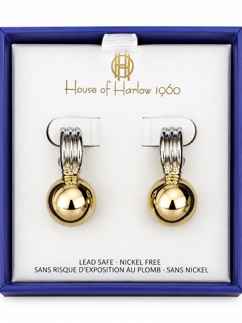 House of Harlow 1960 Two-Tone Gold Ball Drop Hoop Earrings